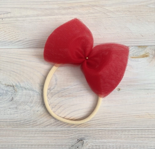 świąteczna opaska dla niemowlaka, czerwona tiulowa kokardka na święta