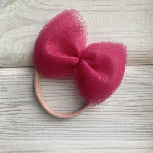 opaska z kokardką dla niemowlaka, różowa barbie opaska dla noworodka